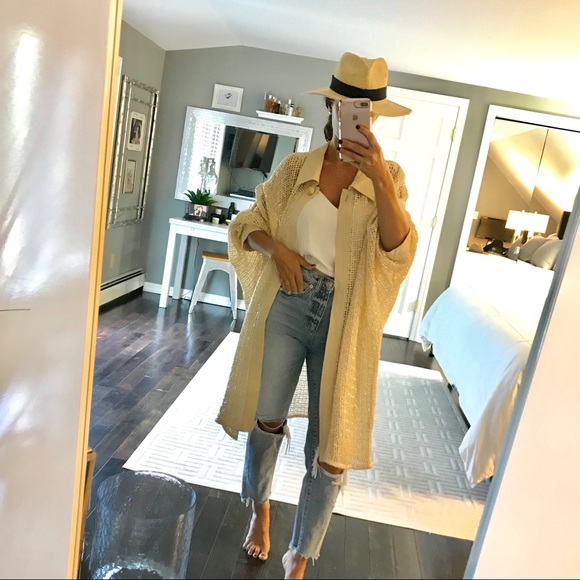 Givenchy Sweaters - Givenchy long gold shimmer knit throw over sweater